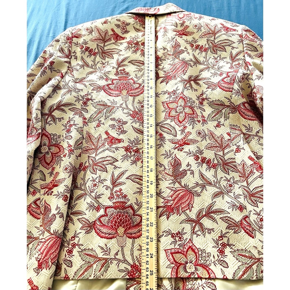 TALBOTS Womens Blazer Size 14W Floral Birds Textured Cotton Silk Casual Jacket - Picture 9 of 10